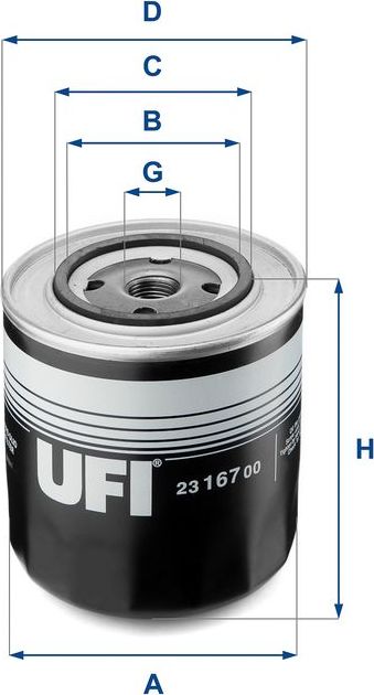 Масляный фильтр UFI. Артикул 23.167.00