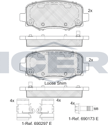 Тормозные колодки Icer задние для Fiat 500X I 2014-2026. Артикул 182176