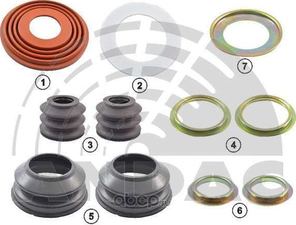 Р/К суппорта [5 металлических колец, 5 пыльников, 1 тефлоновая шайба ] (Andac). Артикул 081040109