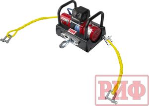 Переносная лебёдка РИФ: 12V Runva 9500 lbs 4350 кг c площадкой на цепях и проводами (в сборе) короткий барабан, синтетический трос. Артикул 9.5XSR-KIT