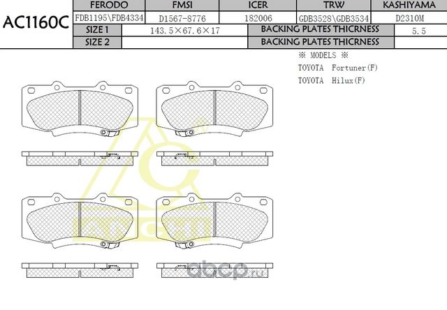 Тормозные колодки ANCHI AC1160C Anchi. Артикул AC1160C