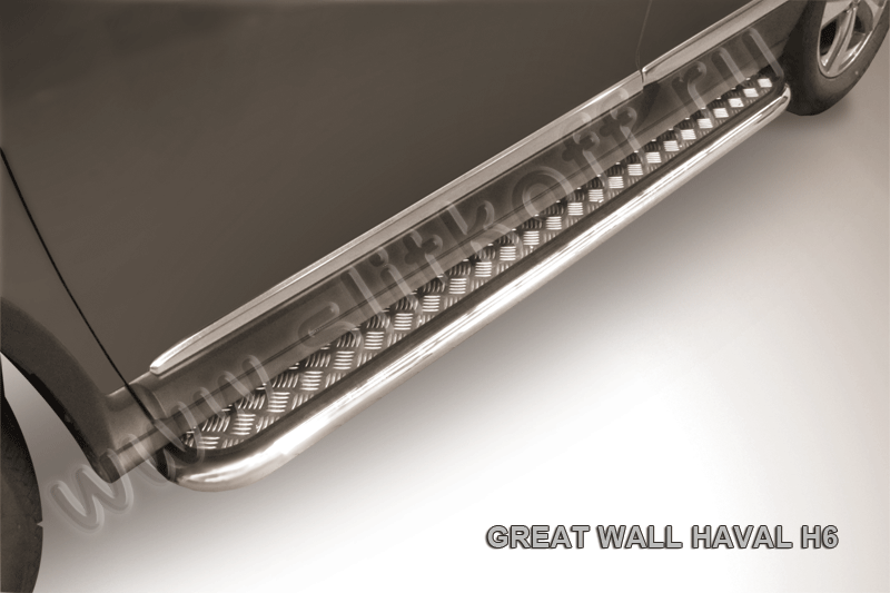 Пороги Slitkoff d57 с листом усиленная для Haval H6 2014-2020. Артикул HavH6004