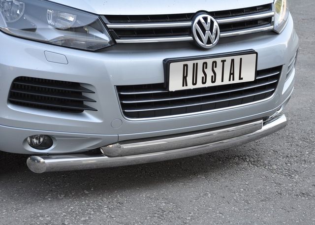 Защита RusStal переднего бампера d76/63 (дуга) для Volkswagen Touareg II до рестайлинга 2010-2013. Артикул VTZ-000707