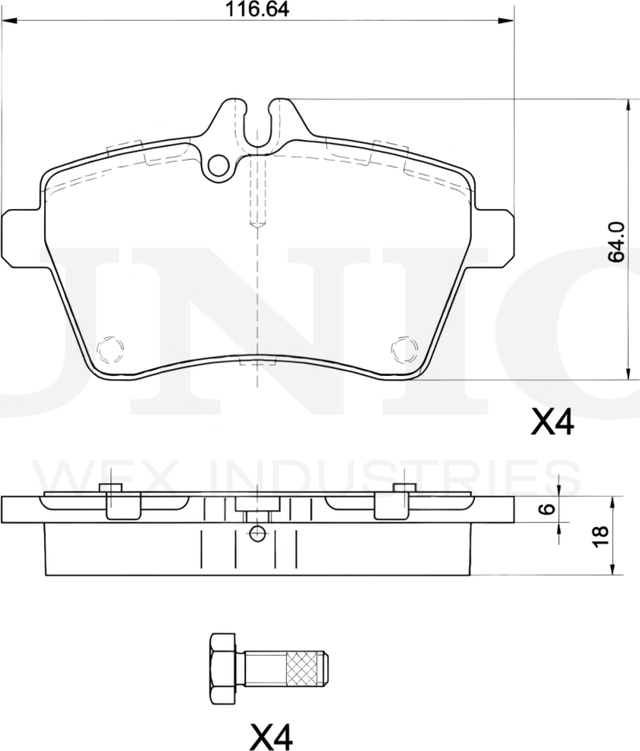 Колодки тормозные дисковые, комплект (Unio). Артикул BRP-20364