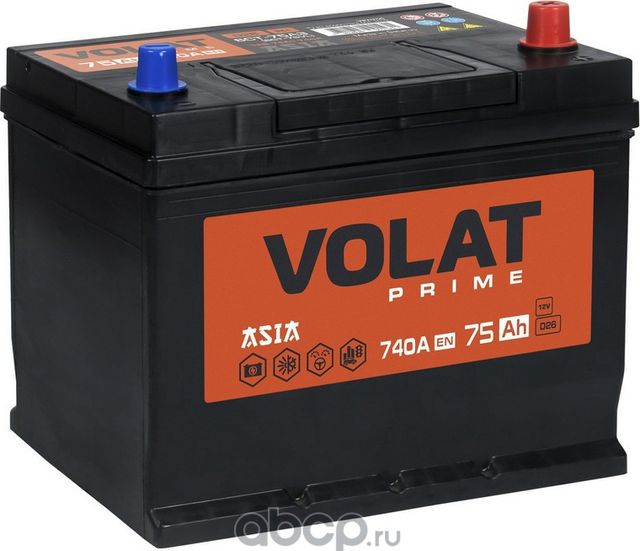 VOLAT Prime Asia 75Ah R+ (нижний борт). Артикул VPA750