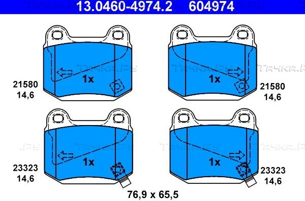 Тормозные колодки ATE задние для Mitsubishi Lancer VII 1999-2001. Артикул 13.0460-4974.2