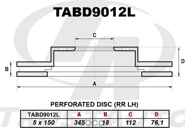 ТОРМОЗНОЙ ДИСК 9012 (4965 1267 0996710 (345*18*112*761*5)) (Trustauto). Артикул TABD9012L