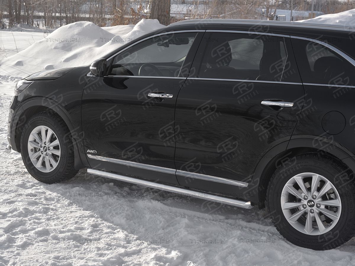 Защита порогов RusStal труба d63 (вариант 1) для Kia Sorento III Prime рестайлинг 2017-2020. Артикул KSPT-0031391