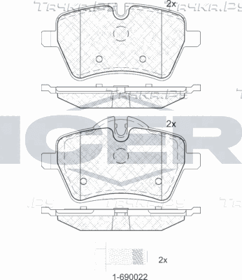 Тормозные колодки Icer передние для MINI Clubman I (R55) 2007-2014. Артикул 181756