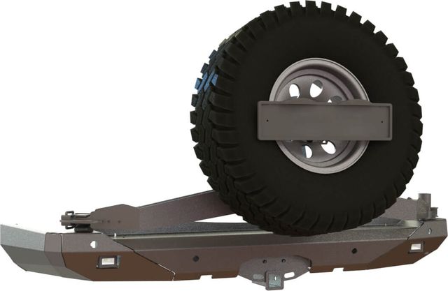 Бампер силовой задний STC тип Revo для Toyota Land Cruiser 200 2008-2015 с квадратом под фаркоп, кронштейном крепления запасного колеса по центру, кронштейном крепления гос номера, фарами заднего хода. Артикул STC-TLC200/08-BRR-C1-L3