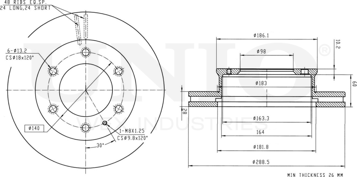 Диск тормозной (Unio). Артикул BRD-20261