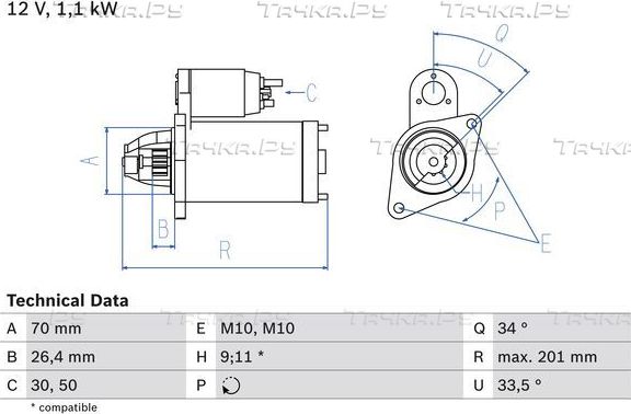 Стартер Bosch для Mercedes-Benz SLK-Класс III (R172) 2011-2015. Артикул 0 986 020 350