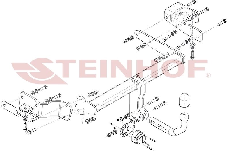 Фаркоп Steinhof для Hyundai Santa Fe IV рестайлинг 2WD/4WD 2020-2026. Быстросъемный крюк. Артикул H-288