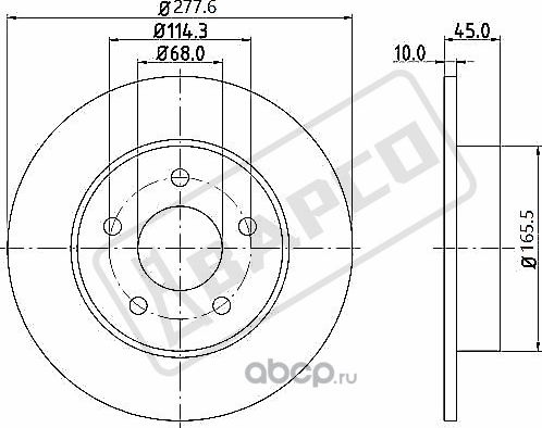Тормозные диски задн.невентил.BD0168 (Bapco). Артикул BD0168