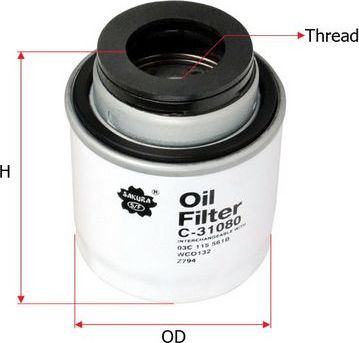 Масляный фильтр Sakura. Артикул C-31080
