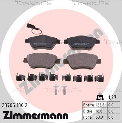 Тормозные колодки Zimmermann передние для Fiat Qubo I 2008-2026. Артикул 23705.180.2