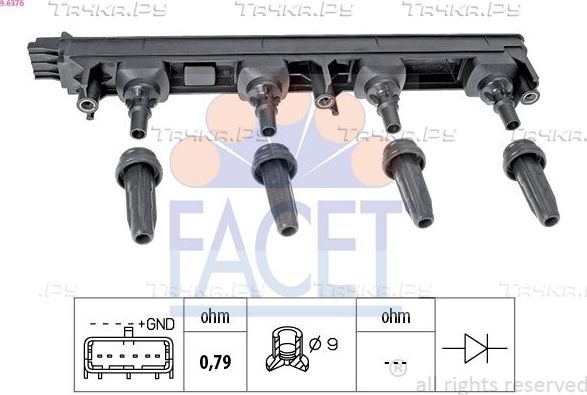 Катушка зажигания Facet OE Equivalent для Citroen C5 I 2004-2008. Артикул 9.6376