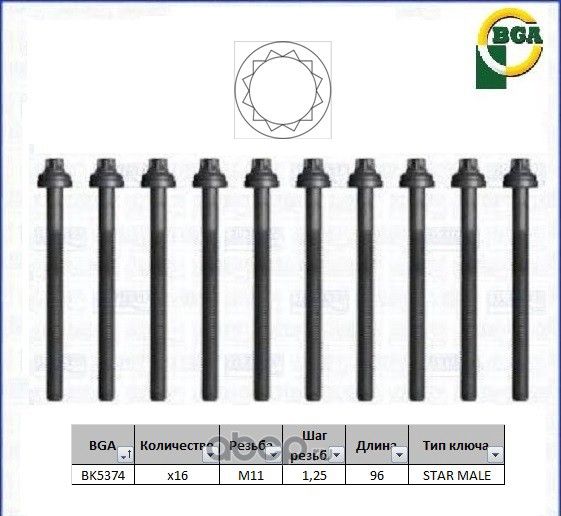 Комплект болтов ГБЦ BGA для Lexus ES I 1989-1997. Артикул BK5374