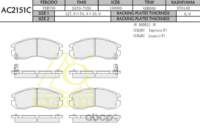 Тормозные колодки For SUBARU Front (Anchi) Anchi. Артикул AC2151C