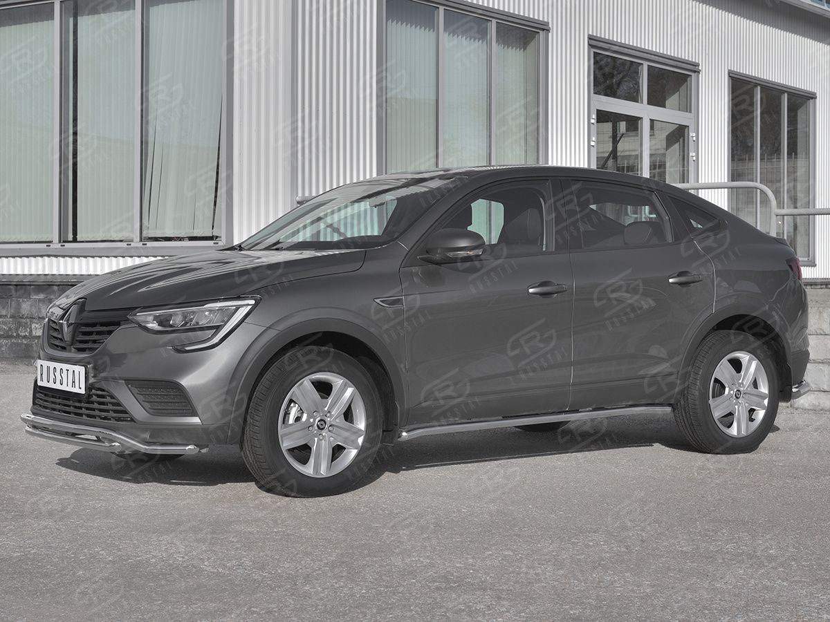 Защита порогов RusStal труба d42 (вариант 1) для Renault Arkana 2019-2026. Артикул RART-0033201