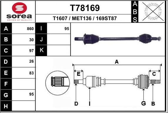 Полуось (привод в сборе, приводной вал) EAI. Артикул T78169