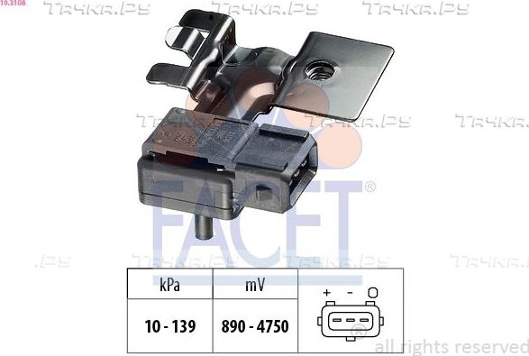 Датчик абсолютного давления (ДАД, MAP) Facet Made in Italy - OE Equivalent для Volvo S60 I 2000-2010. Артикул 10.3108