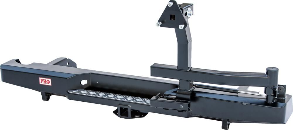 Бампер силовой РИФ задний с квадратом под фаркоп и калиткой для Nissan Navara D40 2005-2014. Артикул RIFD40-20120