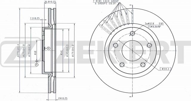 Тормозной диск Zekkert передний для Nissan Tiida I 2012-2013. Артикул BS-5589B