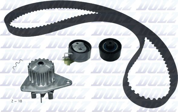 Помпа (водяной насос) с комплектом ремня ГРМ Dolz. Артикул KD186