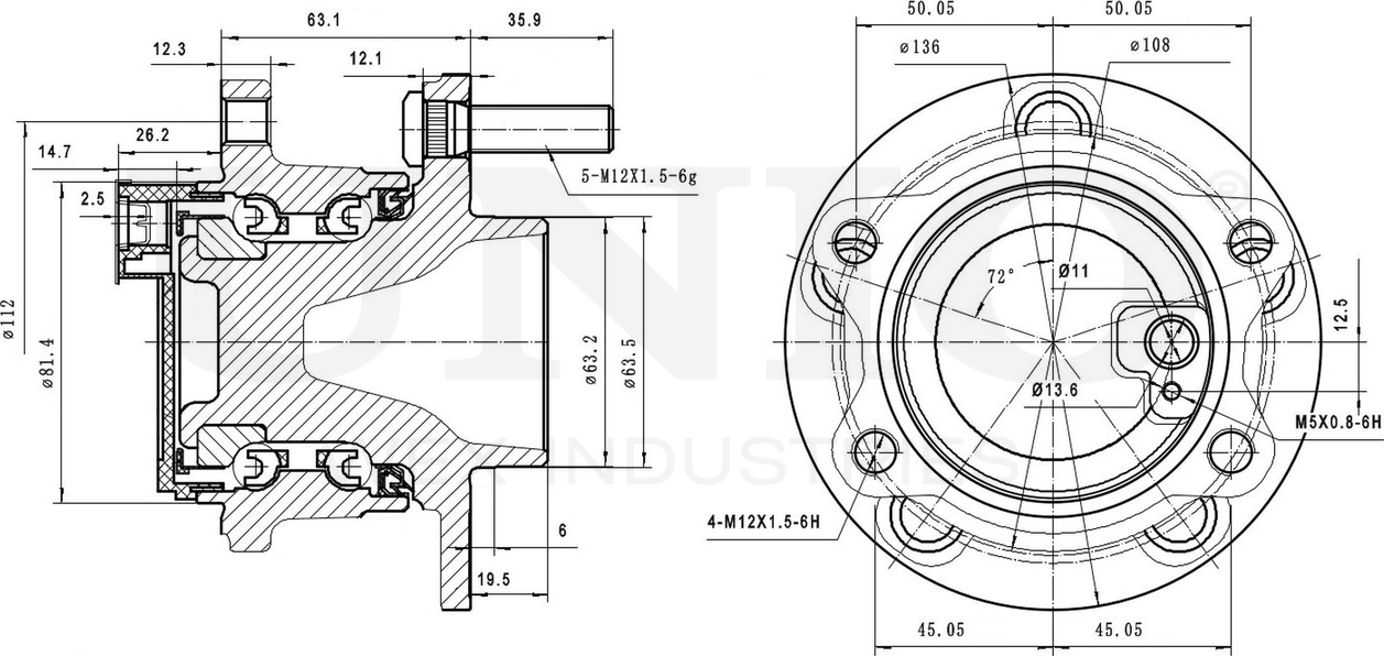 Ступица колеса с интегрированным подшипником (Unio). Артикул HUB-20103