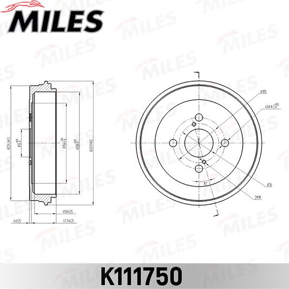 Тормозной барабан Miles задний задний для Toyota Echo 1999-2005. Артикул K111750