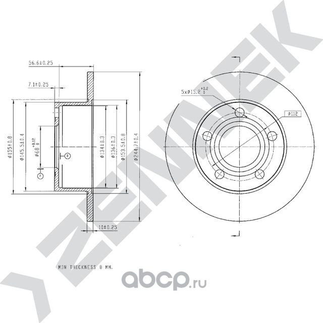 Диск тормозной задний AUDI 100 C4 90-94 A4 B5/B6 94-09 (Zennek). Артикул DBD0325