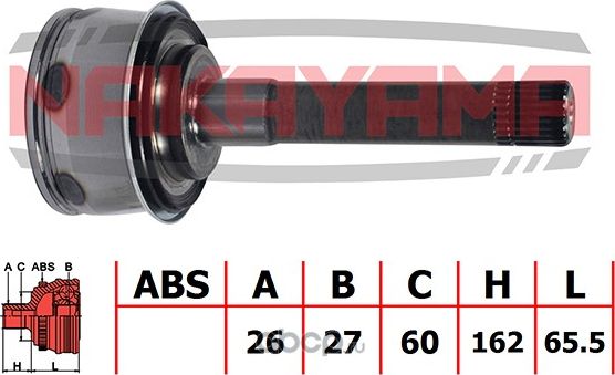 ШРУС внешн. к-кт Toyota 4Runner/Hilux 2.4, 2.7, 3.0 87-05 (26x27x227.5x60) (Nakayama). Артикул NJ638NY