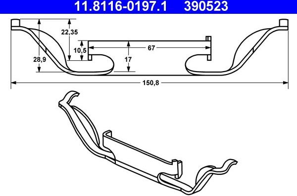 Пружина тормозного суппорта ATE передний для BMW 5 IV (E39) 1996-2003. Артикул 11.8116-0197.1