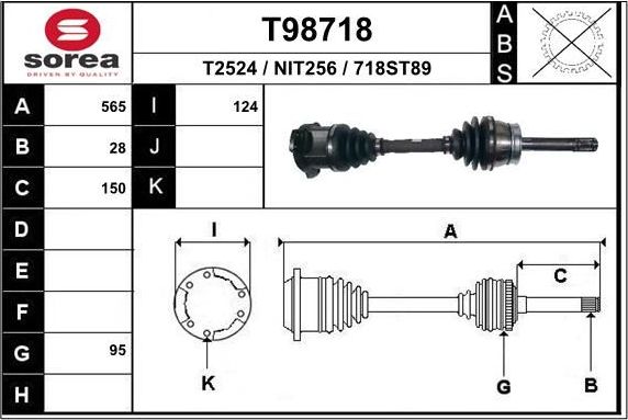 Полуось (привод в сборе, приводной вал) EAI. Артикул T98718