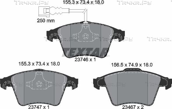 Тормозные колодки Textar Q+ передние для Volkswagen Transporter T6 2015-2026. Артикул 2374601