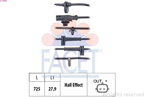Датчик ABS Facet Made in Italy - OE Equivalent. Артикул 21.0095