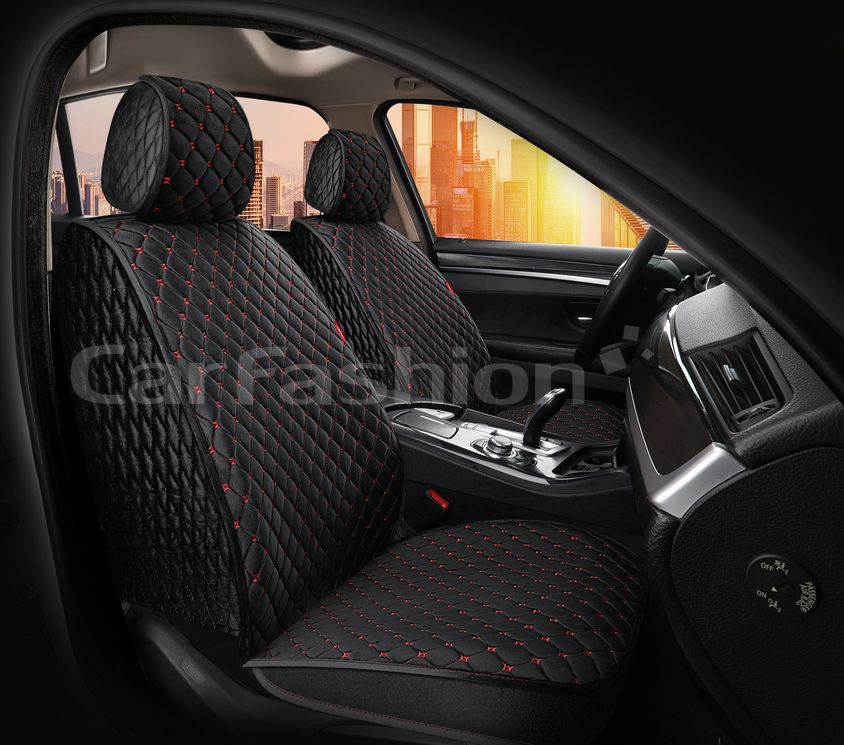 Накидки универсальные CarFashion Sultan Front на передние сидения авто, цвет Черный/Черный/Красный. Артикул 26195