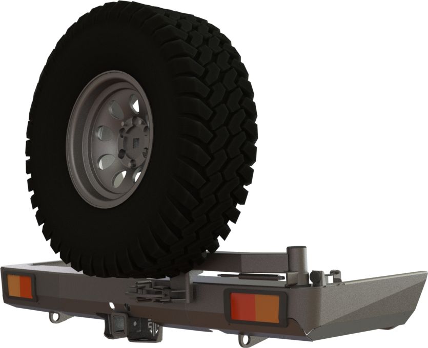 Бампер силовой передний STC тип Revo для Toyota Land Cruiser 76 2007-2026 с квадратом под фаркоп, кронштейном крепления запасного колеса справа (под штатные фары). Артикул STC-TLC76/07-BR-C2