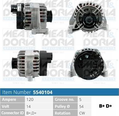 Генератор Meat & Doria для Fiat Doblo II 2010-2026. Артикул 5540104