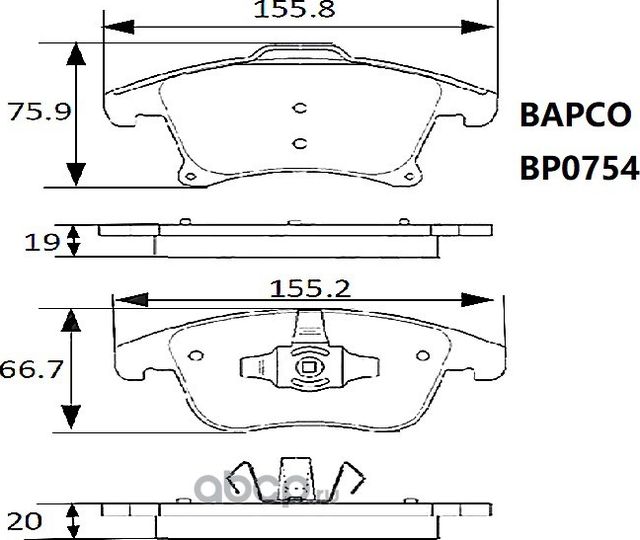 Колодки тормозные дисковые BP0754 передние, комплект, (Bapco). Артикул BP0754