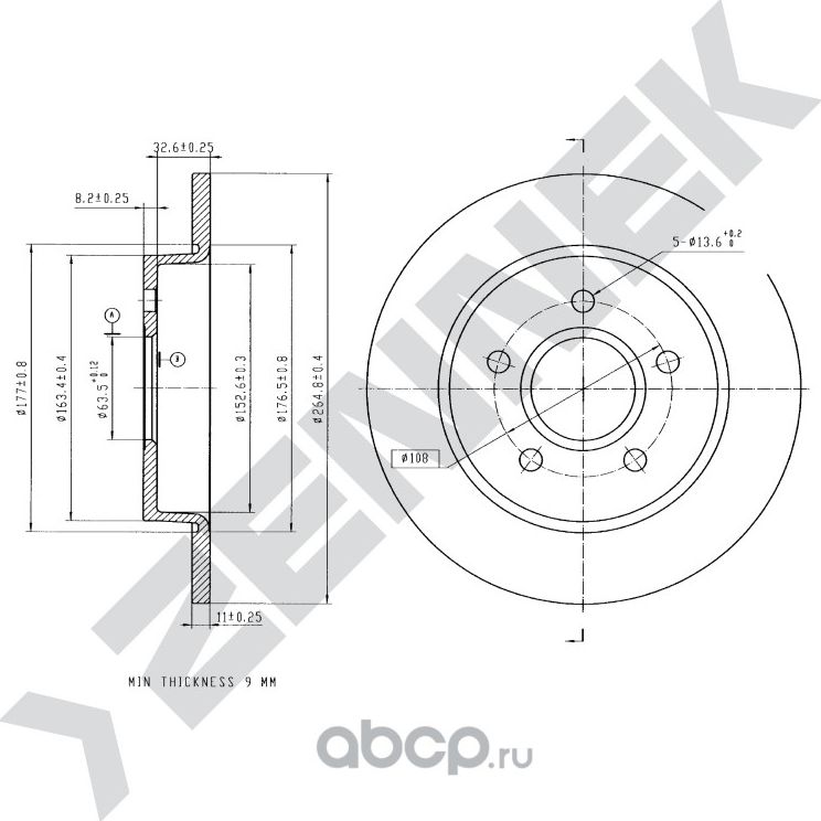 Диск тормозной задний FORD FOCUS 04-12 (Zennek). Артикул DBD0115