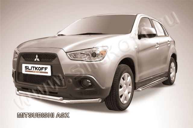 Защита Slitkoff переднего бампера d57/42 двойная для Mitsubishi ASX 2010-2012. Артикул MAS003