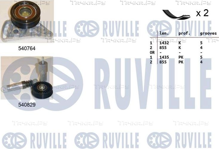 Приводной ремень поликлиновой с роликами (комплект) Ruville для Audi A6 II (C5) 2000-2001. Артикул 570172