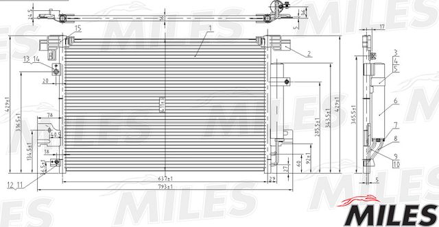 Радиатор кондиционера (конденсатор) Miles для Mitsubishi Lancer X 2008-2017. Артикул ACCB007