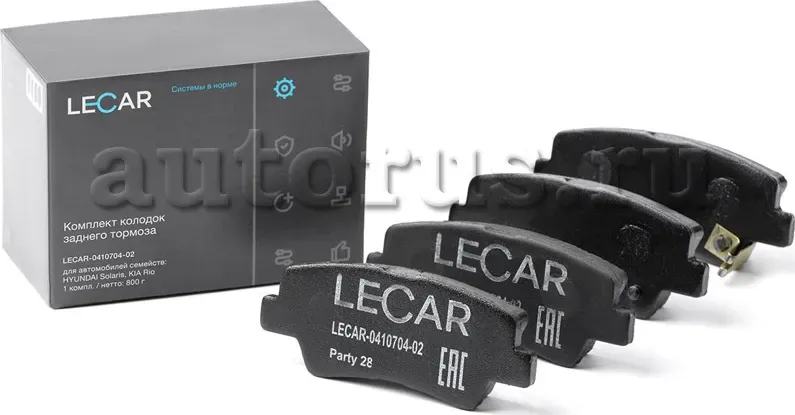 Дисковые тормозные колодки, задние (Lecar). Артикул LECAR041070402
