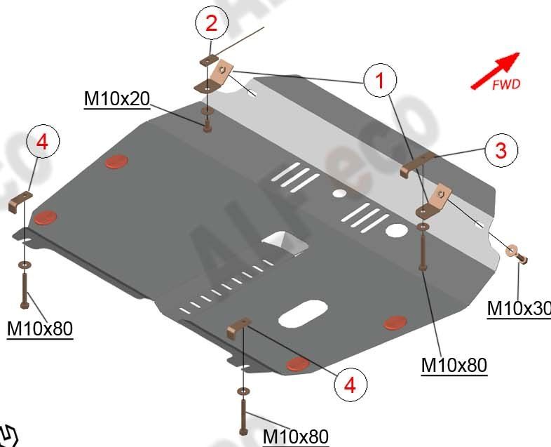 Защита алюминиевая Alfeco для картера и КПП Toyota Sienna II 2003-2010. Артикул ALF.24.74al
