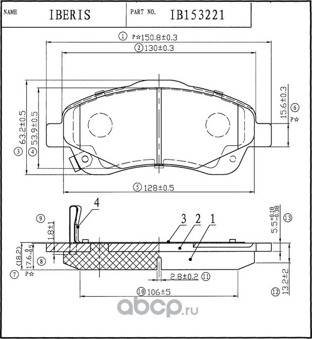 Колодки тормозные передние, комплект (Iberis). Артикул IB153221