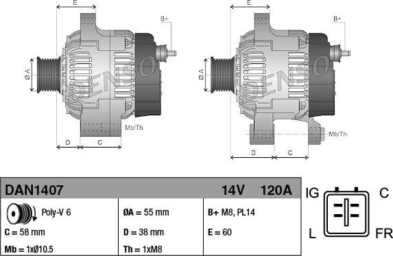 Генератор Denso для Jaguar X-Type I 2001-2009. Артикул DAN1407
