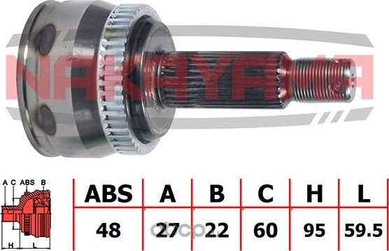 ШРУС внешн. к-кт KIA SPORTAGE 04-10 (27x22x154.5x60 ABS 48) (Nakayama). Артикул NJ773NY